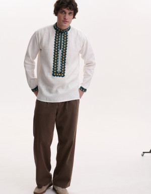 Men’s Linen Vyshyvanka with Hand Embroidery “Carpathians”