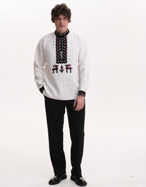 Men’s Linen Vyshyvanka with Hand Embroidery “Deer”