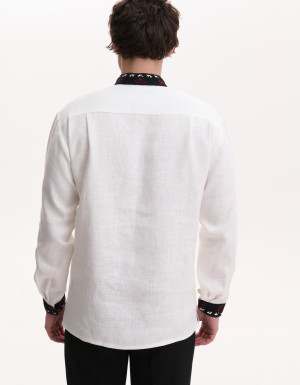 Men’s Linen Vyshyvanka with Hand Embroidery “Deer”