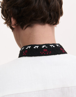 Men’s Linen Vyshyvanka with Hand Embroidery “Deer”