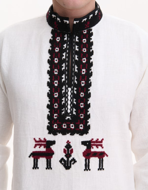 Men’s Linen Vyshyvanka with Hand Embroidery “Deer”