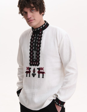 Men’s Linen Vyshyvanka with Hand Embroidery “Deer”