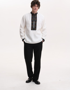 Men’s Linen Vyshyvanka with Hand Embroidery “Courage”