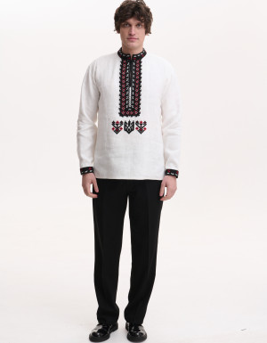Men’s Linen Vyshyvanka with Hand Embroidery “Trident”