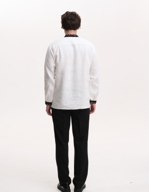 Men’s Linen Vyshyvanka with Hand Embroidery “Trident”