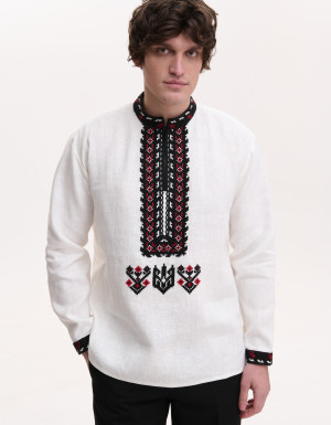Men’s Linen Vyshyvanka with Hand Embroidery “Trident”