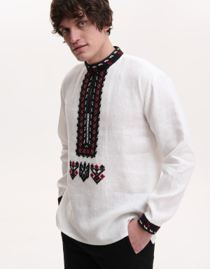 Men’s Linen Vyshyvanka with Hand Embroidery “Trident”