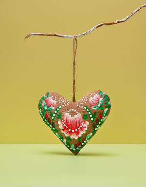 Coffee Heart with a Red Flower (Petrykivka Painting)