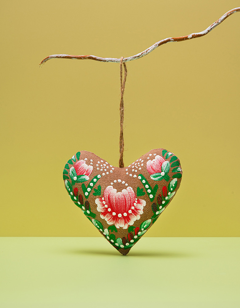 Coffee Heart with a Red Flower (Petrykivka Painting)