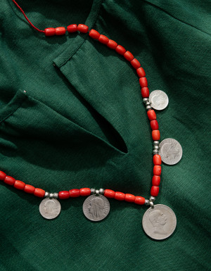 Coral Necklace "Zgarda five coins"