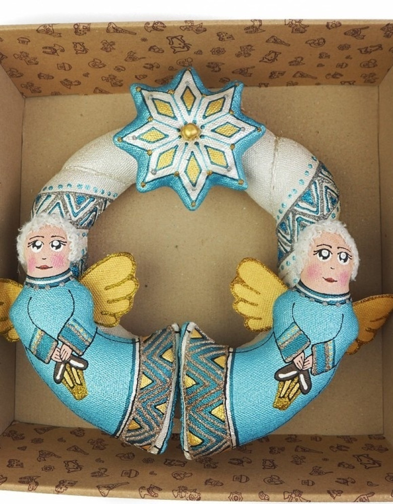 Різдвяний віночок срібно-блакитний з ангеликами