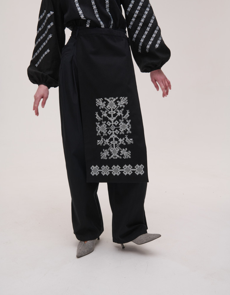 Gray apron with birds