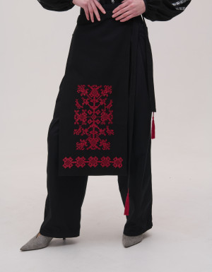 Apron with burgundy birds