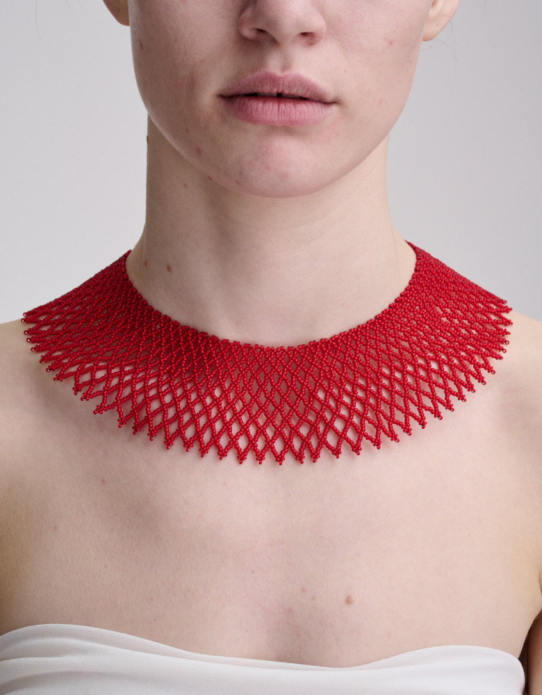 BEAD NECKLACE "Red Weave"