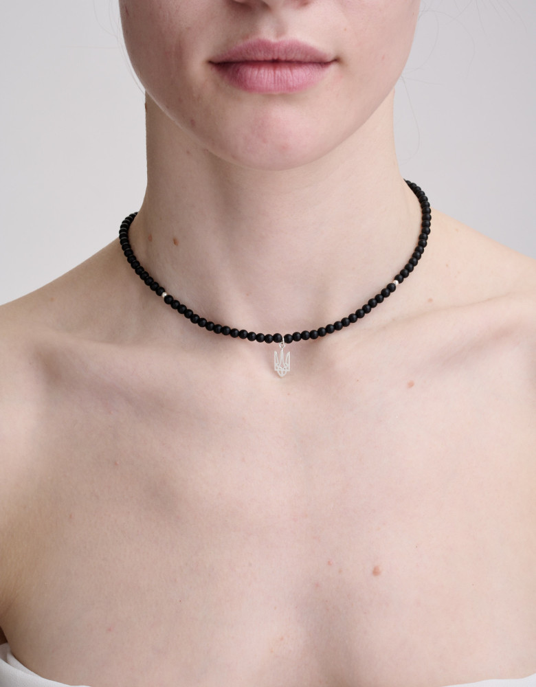 Necklace made of black shungite with a trident