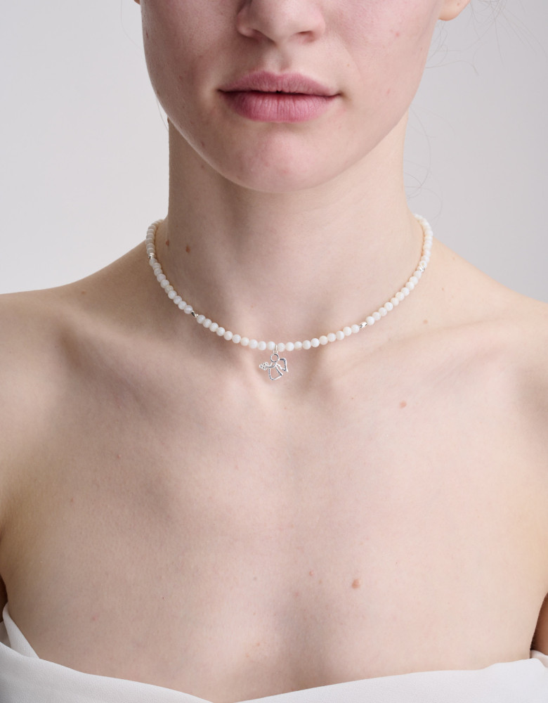Mother-of-pearl necklace with an angel (4 beads) 925 silver